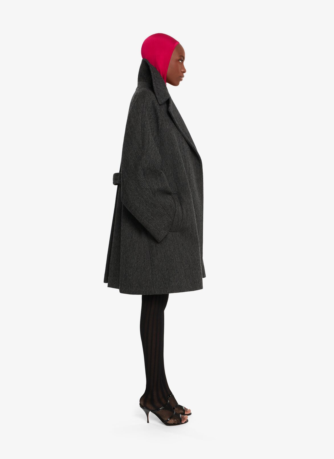 OVERSIZED BELTED MID-LENGTH COAT ALAÏA DARK GREY OVERSIZED BELTED MID-LENGTH COAT